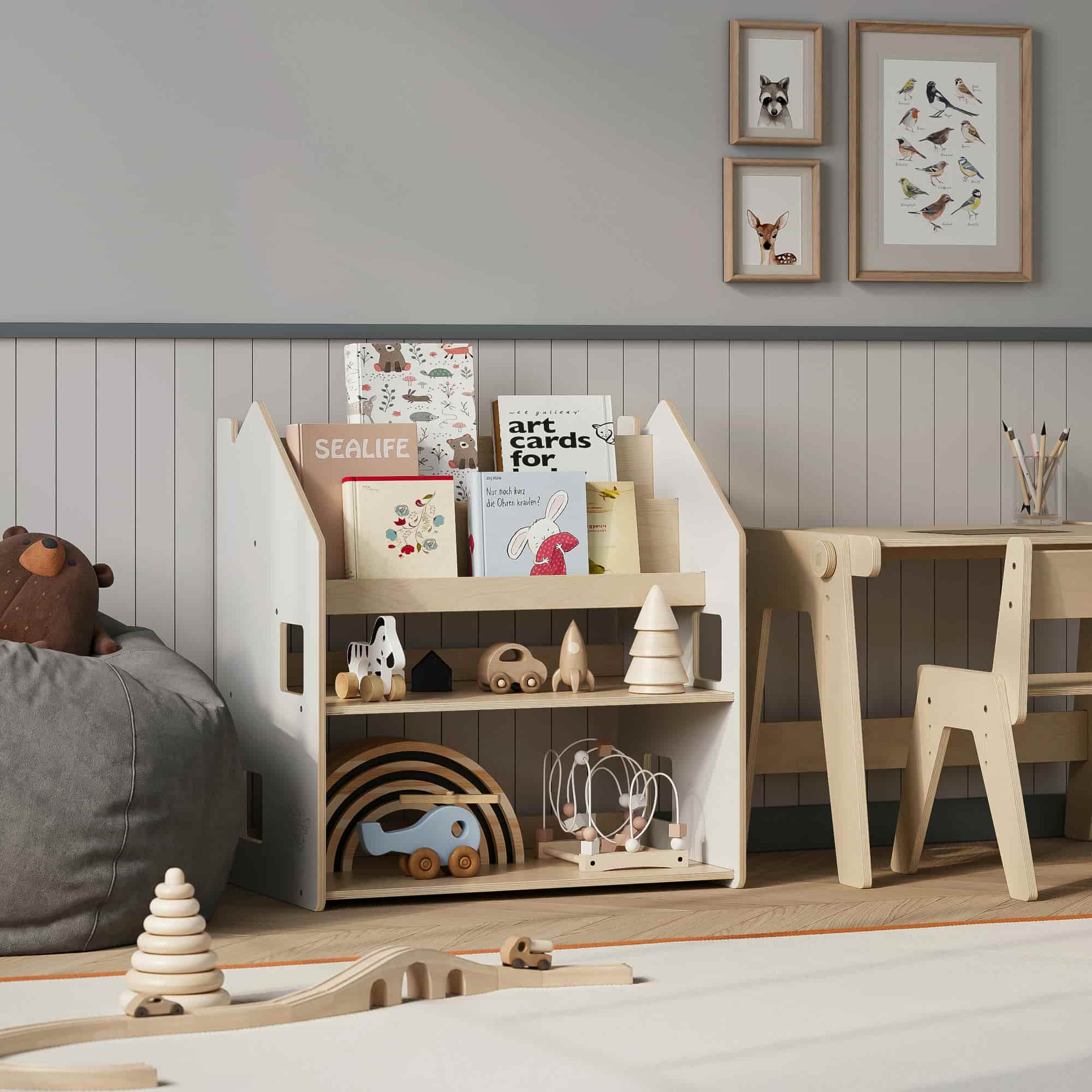 Étagère Montessori 2 en 1 polyvalente - Couleur blanche – Image 6